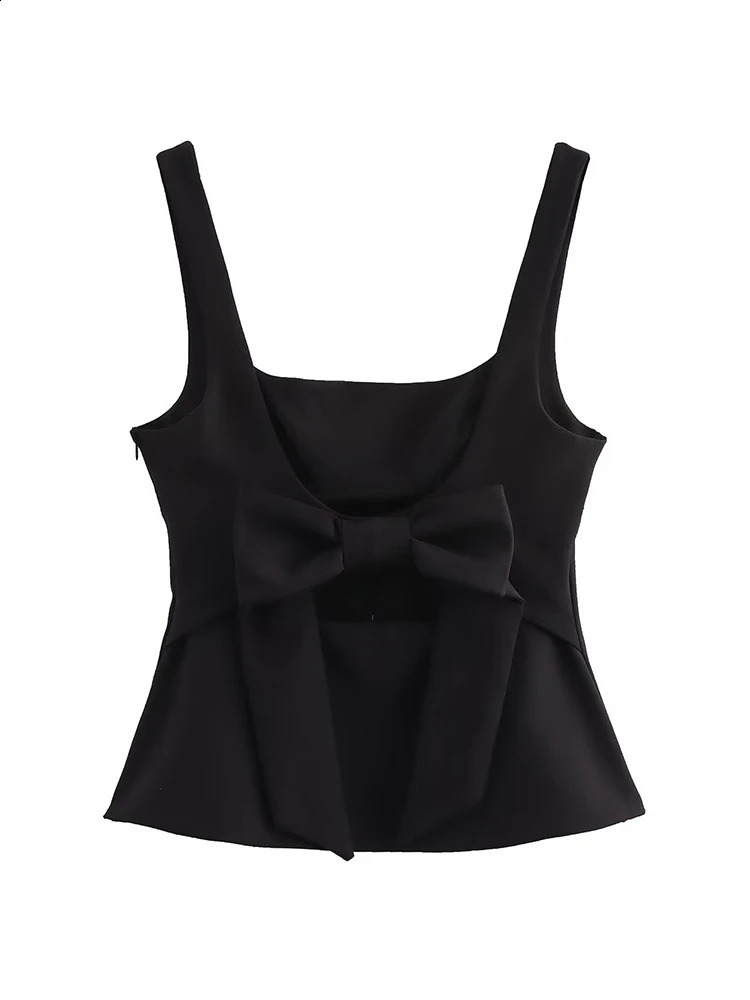 TFMLN Summer Womens Backless Bow Top Sweet Square Collar Slim Tank Top Solid Tank Top Y2k Tank Top Short Top Womens Clothing 250314