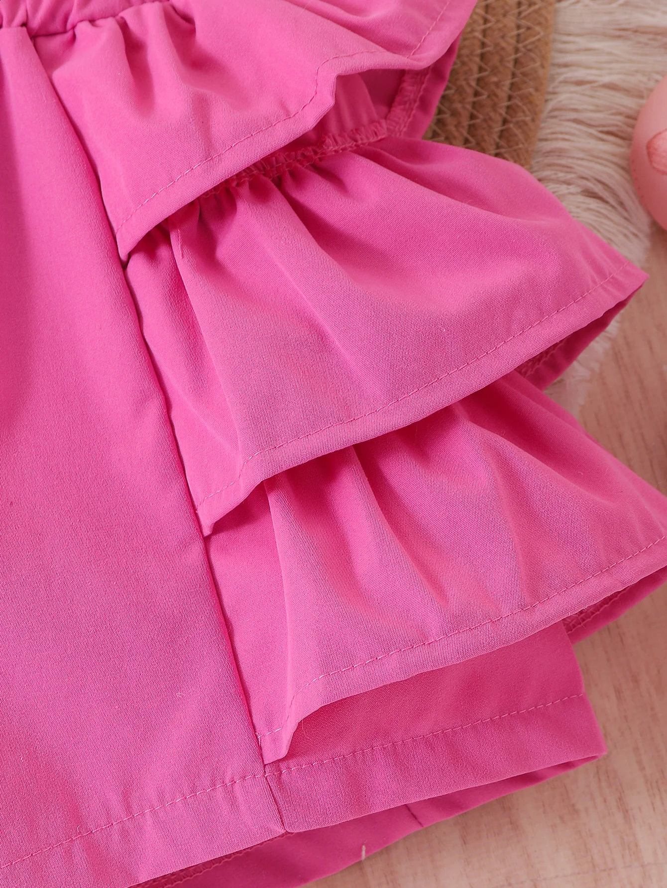 2PCS Summer Style Girls 2-7 Years Old Trendy And Comfortable Rose Red Bow Suspender Top Shorts Set 250319