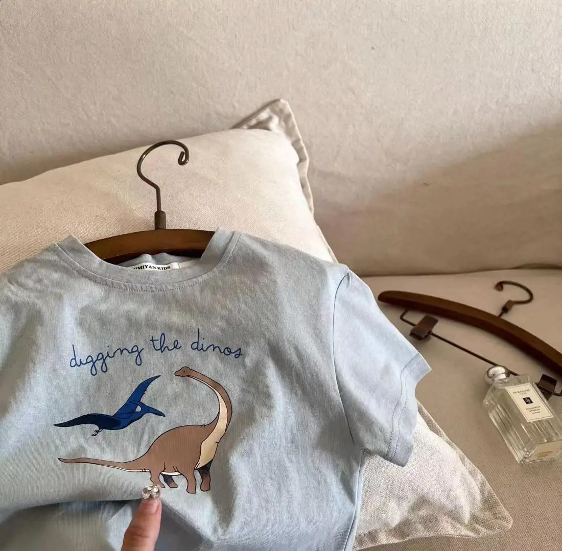 Child Pure Cotton Short Sleeve Tops Cartoon Print Pullover Shirt Kids Summer Fashion Casual Sports Loose Crew Neck Tees 250319