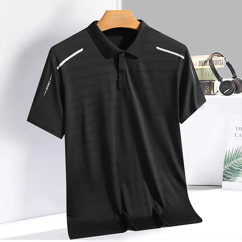 Summer Silk Polo Top Short Sleeve Polo Neck Quick Drying Sweatshirt Fashionable Slimming Breathable T-shirt 250318
