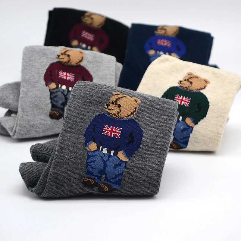 Cartoon Gentleman Bear Mens Socks Cotton Comfortable Harajuku Skateboarding Socks Novel Breathable Socks Designer Socks X250319