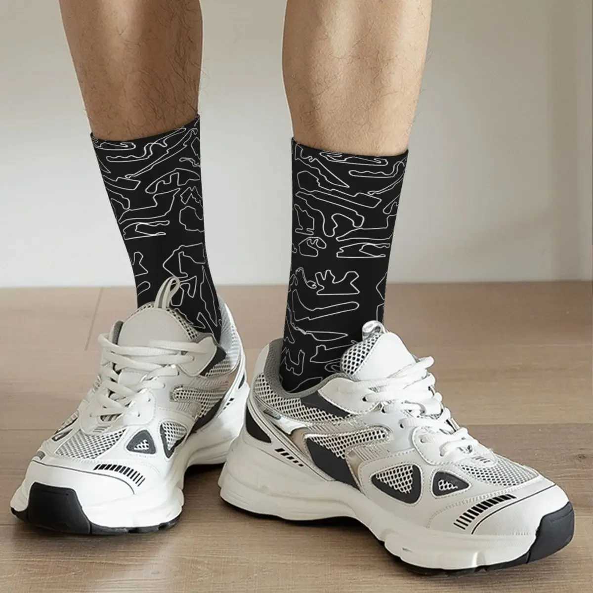 F1 2023 Tracks (Black) Socks Harajuku Sweat Absorbing Stockings All Season Long Socks Accessories for Unisex Birthday Present X250319