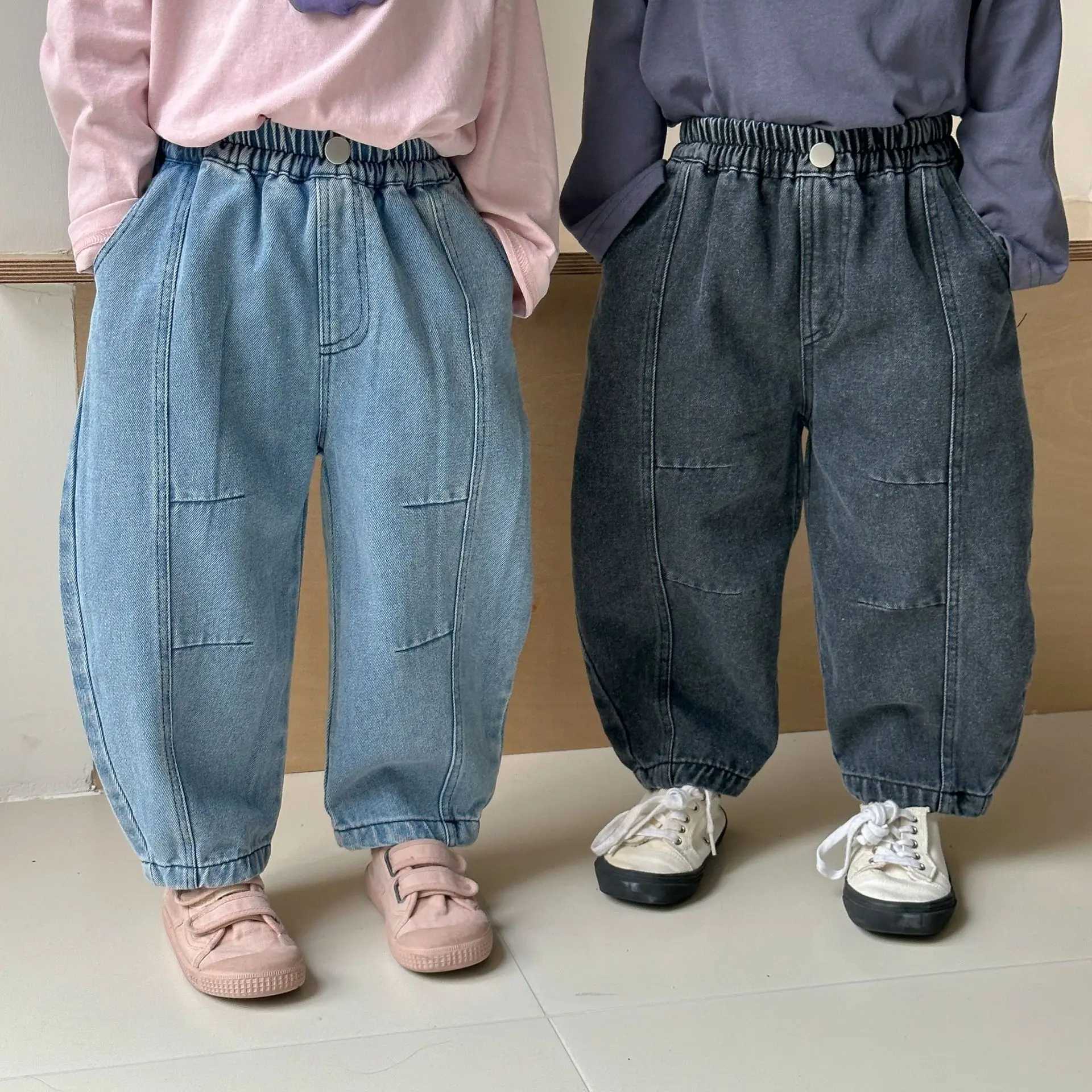 2025 Spring Autumn Kids Boys Pants Denim Loose Solid Elastic Versatile Casual Toddler Boys Pants Children Boys JeansT250318