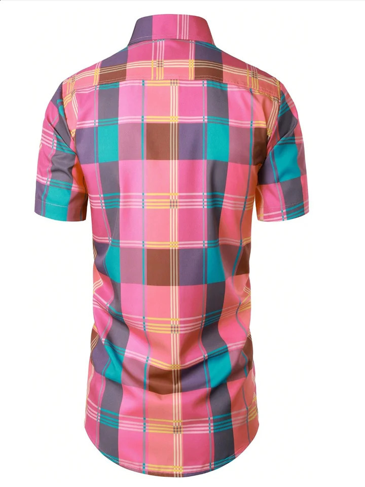 Colorful checkeredcheckered casual mens shirt suitable for daily wear weekend outings summer collar short sleeved 5XL quick 250317