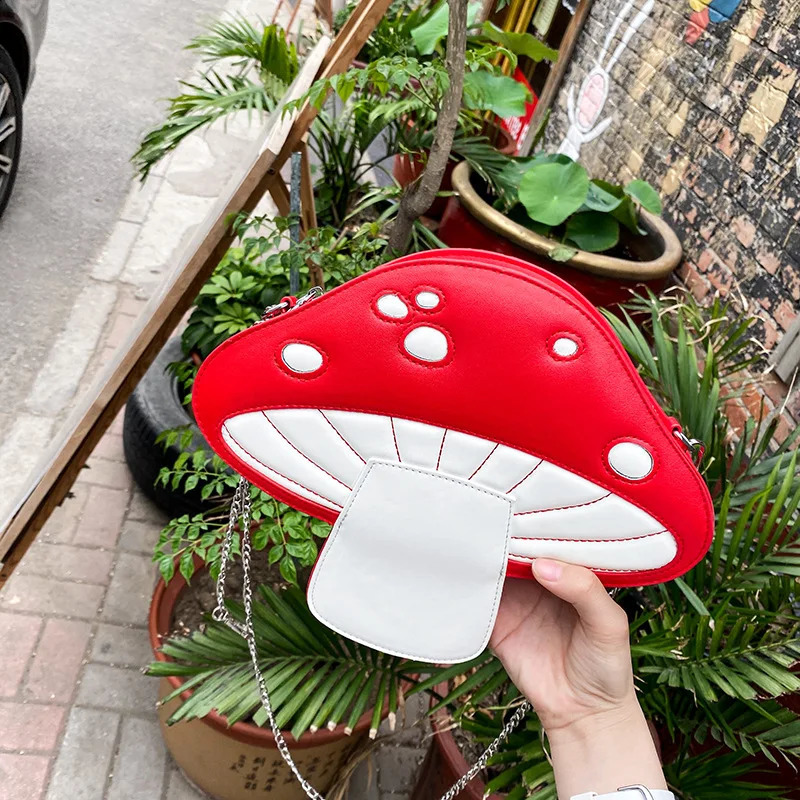 Personality Funny Cute Cartoon Pu Mushroom Shape Messenger Bag Summer Cute Chain Shoulder Bag 250314