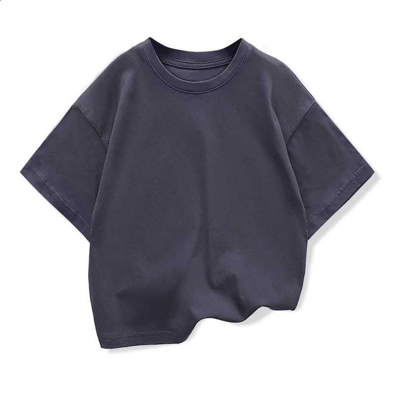 Kids Dropped Shoulder Short-sleeved T-shirt Summer Pure Cotton Round Neck Loose Bottoming Shirt Student Sportswear 2-10Y 250319