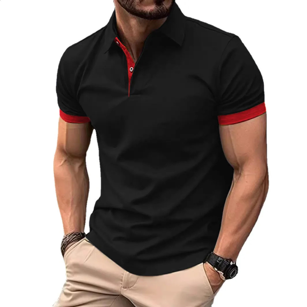 Summer Men Polo Shirts Men Short Sleeve Shirt Contrast Color Lightweight Streetwear Casual Lapel Collar Tops 250319