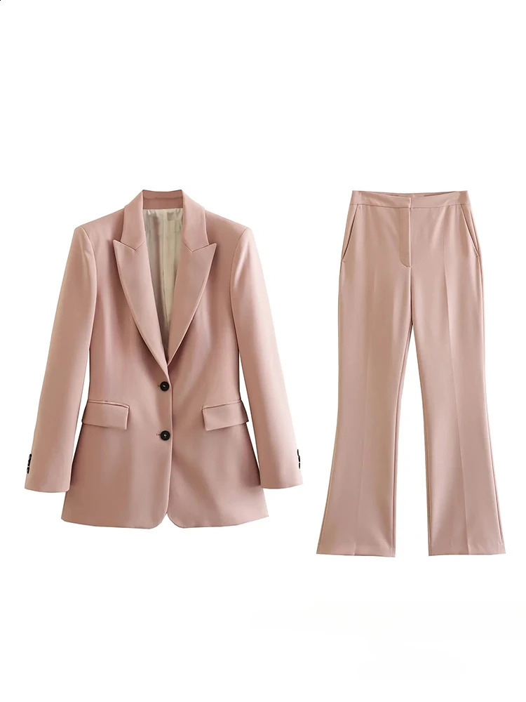 Fashion Office Lady Solid Women Suits Two Piece Elegant Lapel Long Sleeves Outfits Casual Daily Pants Sets BlazerPants 250311
