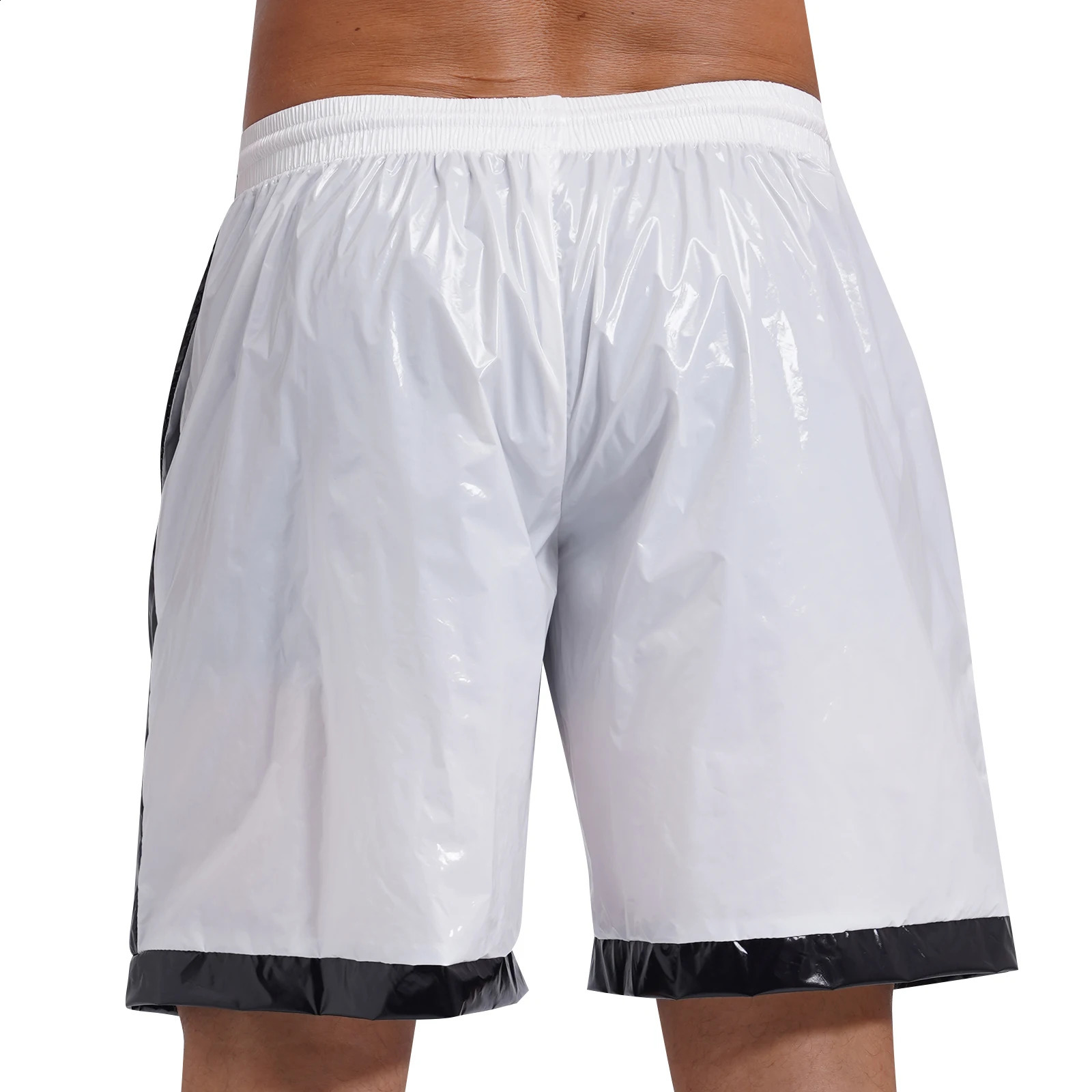 Mens Wet Look Boxer Shorts Drawstring Elastic Waist Pockets Waterproof Beach Shorts Swimming Trunks Loose Fit Short Pants Club 250317