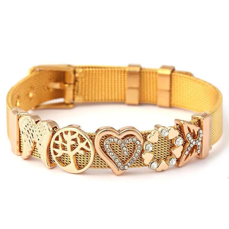 10mm Hollow out Love Heart Beads Charm Bracelets DIY Stainless Steel Mesh Keeper Bracelets Pulseras Mujer For Women Men Jewelry