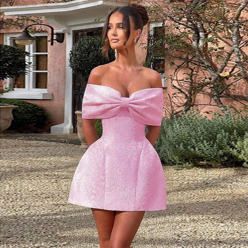 NIDANSI strapless jacquard backless bow evening dress womens dress elegant sexy dress mini summer dress vest 250314