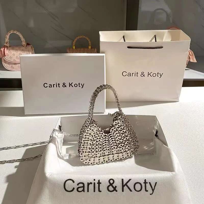 Shiny Sier Metal Sequined Woven Handmade Square Fashion Women Handbag Lady Purse Shoulder Crossbody Female Casual Bag