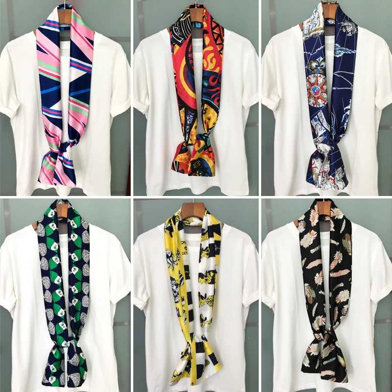 Fashion Small Long Silk Scarf For Women Satin 145X15CM Double-sided Printing Ladies Lcarves Hair Scarf Girls Belt Skinny Scarf X250319