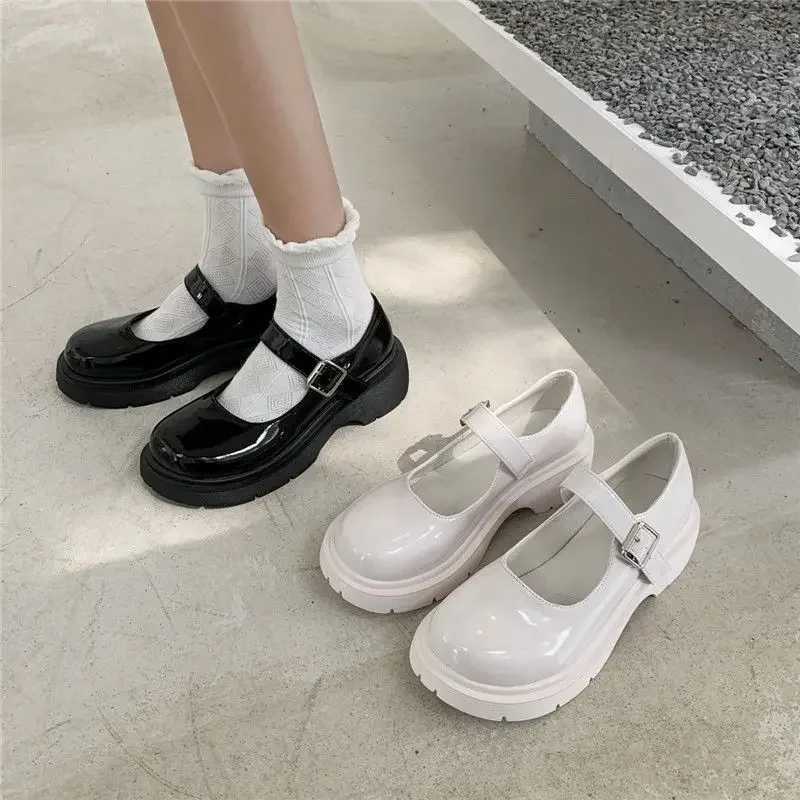 Womens shoes Japanese Jk style cowhide leather shoes version 41 thick soled Mary Jane 42 style apartmentXJ250319