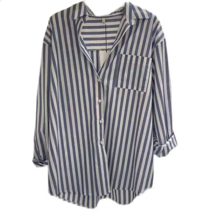 Spring Loose Casual No Koeean Size Small Fresh Vertical Blue Long Sleeve Womens Coat 250319Z