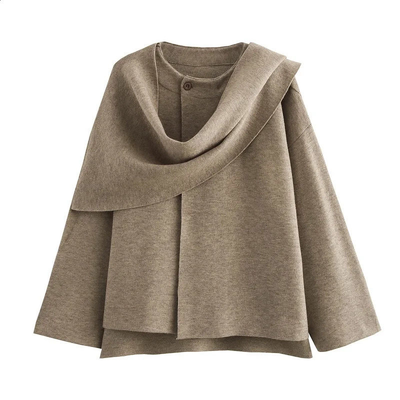 TRAF 2024 Plush Winter Coats for Women Asymmetric Scarf Demiseason Jacket Parkas Long Sleeve Padded Coat Woman 250319