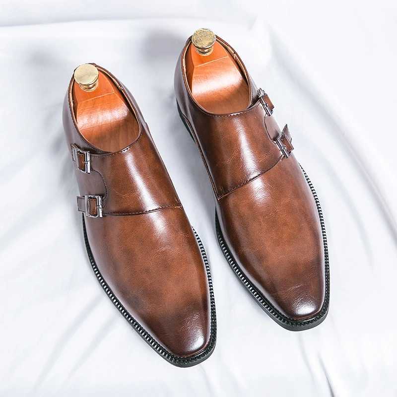 Classic dress mens leather shoes with corner toe buttons for business office weddings soft and comfortable mens shoesXJ250319