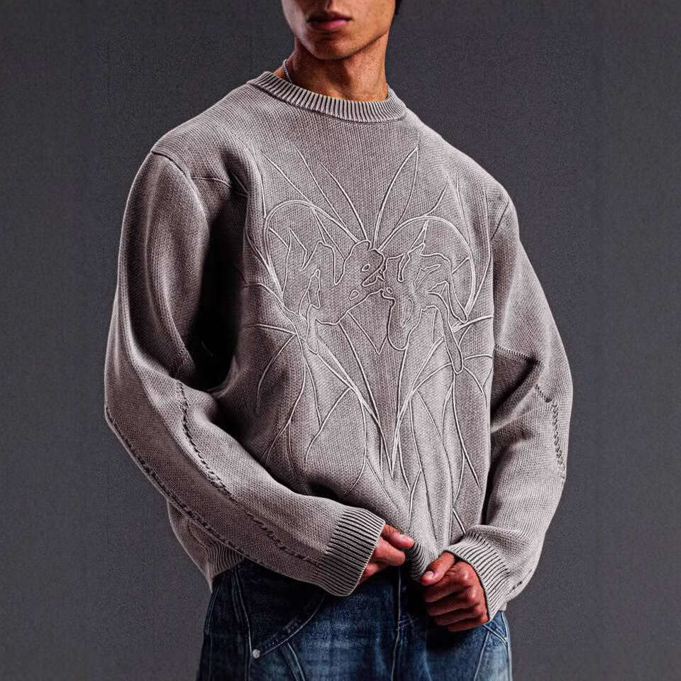 New Spring/Summer Season Y2K Embroidered Casual Loose and Versatile Round Neck Hooded Knitted Sweater