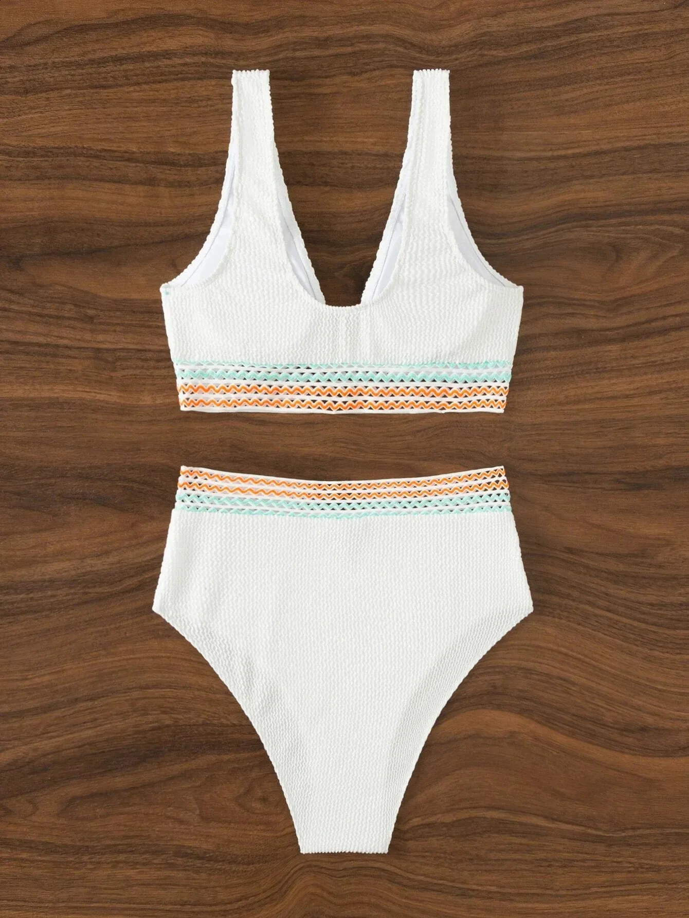 Sexy Strape Tape Swimsuit Women Solid High Waist Bikini Set V-neck Swimwear Female Padded Bathing Suit Swimming Beachwear 250319
