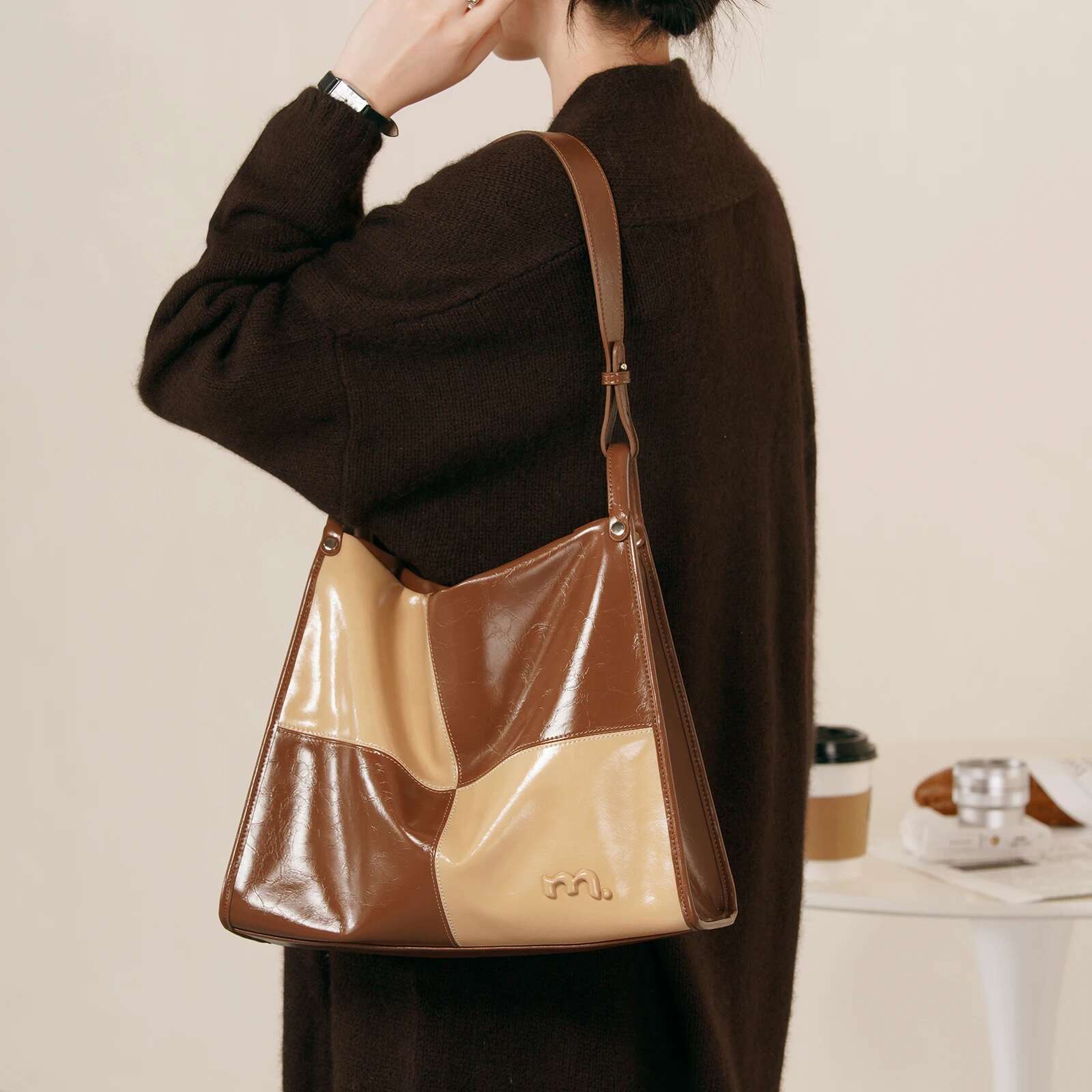ITAMOOD Color Block Splicing Ladies Tote Leather Women's Handbag Original Designer Brand Shoulder Bag