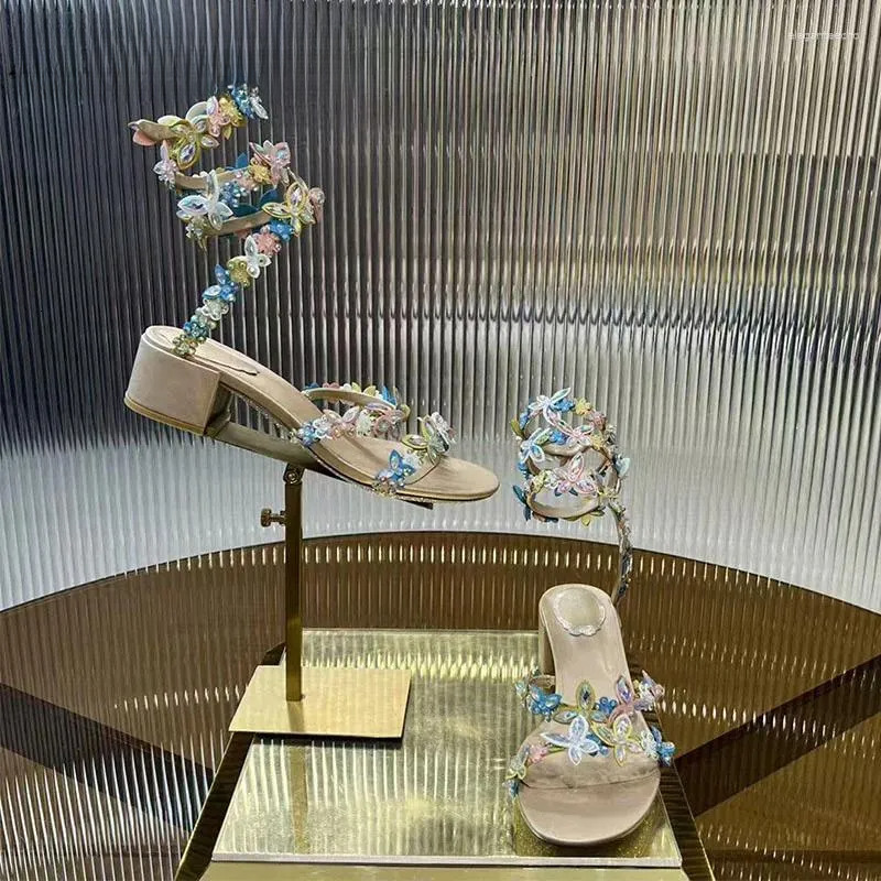 2025 S Fashion Designer Sandals Sexy High Heels Woman Crystal Wer Snake Twine Around Ankle Strap Wedding Shoes Summer Gladiator Women