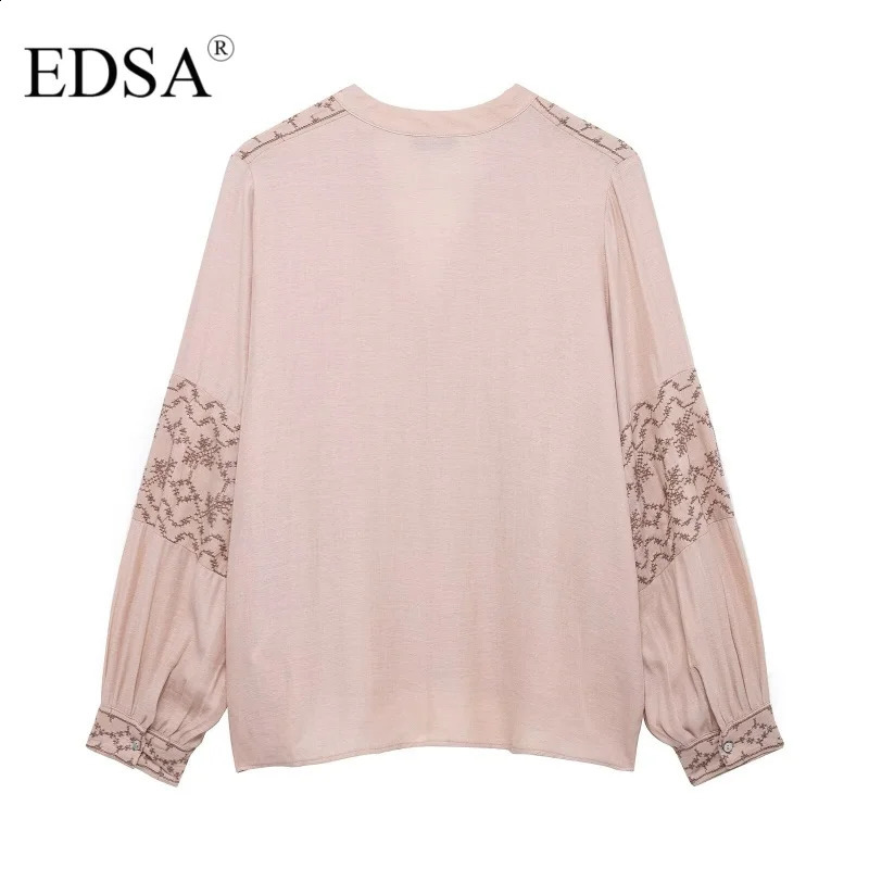 EDSA Womens y Shirt Vneck Button Front Single Chest Office Long Sleeve 250318