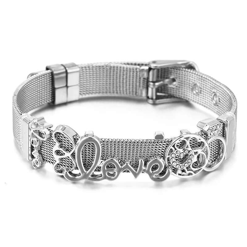 10mm Love Heart Beads Charm Bracelets DIY Stainless Steel Mesh Keeper Bracelets Bangle Pulseras Mujer For Women Men Jewelry Gift
