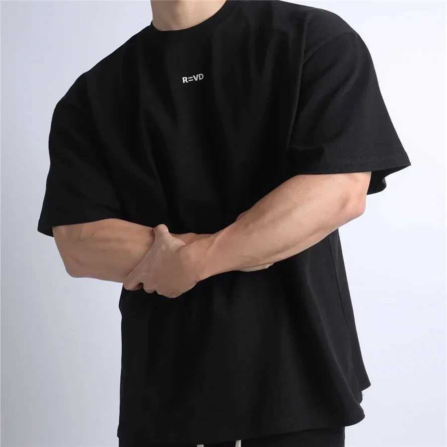 Hip Hop Oversize s-7XL Mens Loose Fitness T-shirt Fashion Fitness Running T-shirt Summer Fitness Short Sleeve Cotton Casual T-shirtT250318