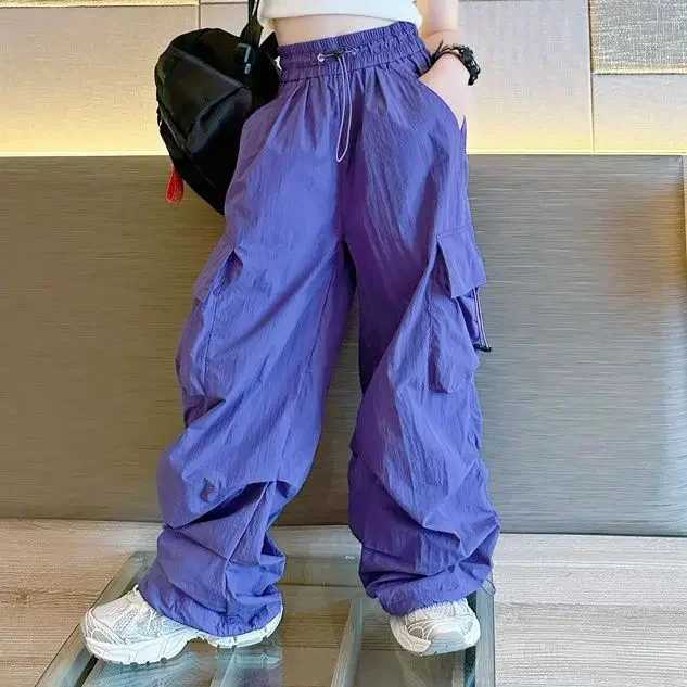 Girls pants childrens clothing hip-hop jogging cool merchandise clothing teenagers straight Trousers high waisted retro casual street bagsT250318