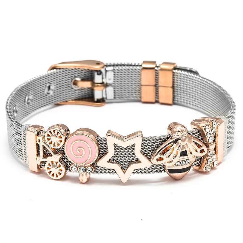 10mm Stainless Steel Mesh Bracelets Original Bicycle Star Beads Charm Keeper Bracelets Bangles For Women Men Boy Jewelry Gift