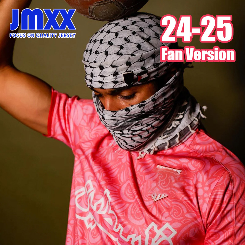 JMXX 24 25 Palestine Co Branded Soccer Jersey Black Special Pink Mens Jerseys Man Football Shirt 2024 2025 Fan Version