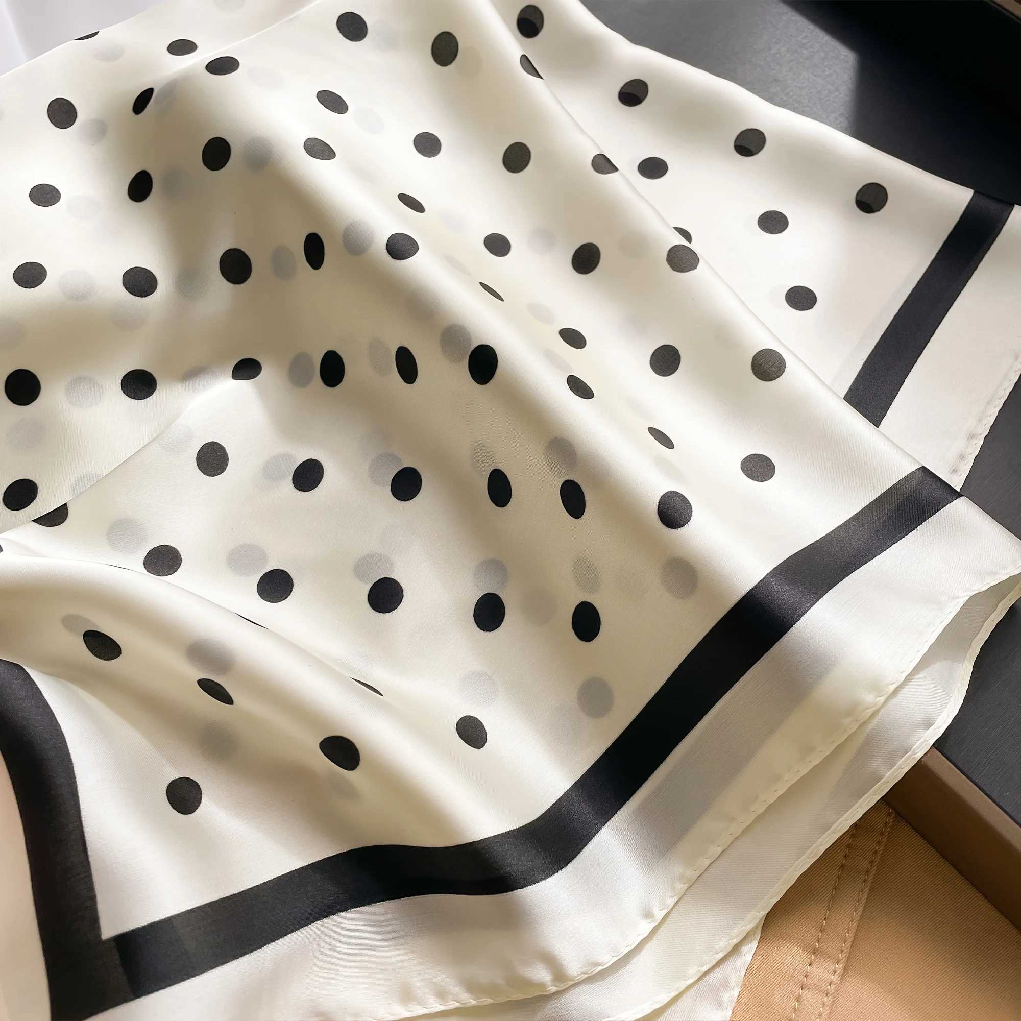 Wenzhou polka dot synthetic silk scarf fashionable square scarf neck accessories warm neck packaging headband elegant bag decoration X250319