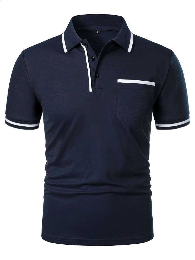 Mens casual fashion solid color short sleeve top lapel mens short sleeve T-shirt Casual fashion solid color top short sleeve 250319