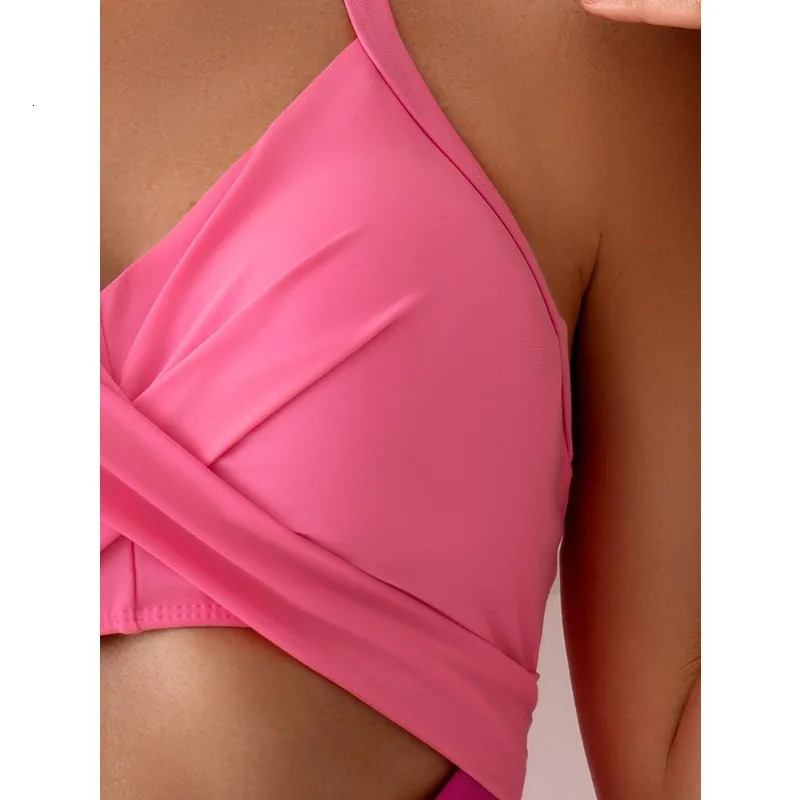 Sexy solid jumpsuit womens bikini set waist full naked swimsuit womens fashionable cross back swimsuit women 250318