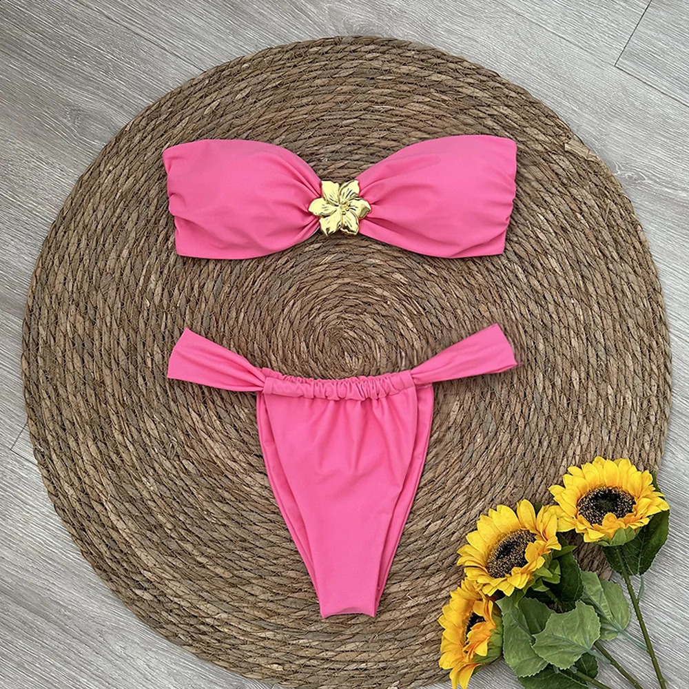 Bandeau Bikini Push Up Women Swimsuits 2025 Sexy Female Swimwear Brazilian Bikini Set Thong Biquini Swim Suits Solid Beachwear 250319
