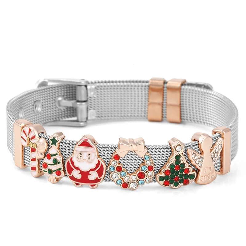 2024 Trend Stainless Steel Strap Mesh Bracelets With Unicorn Beads Charm Watch Keeper Bracelet Bangle For Women Kid Jewelry Gift