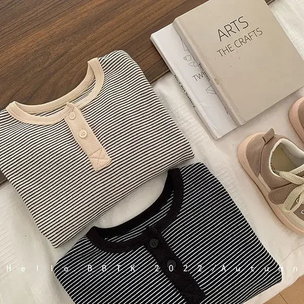 Childrens Spring Autumn Long-sleeved T-shirt Boys Girls Korean Striped T Childrens Cotton Bottoming Shirt Baby Simple Top 250319