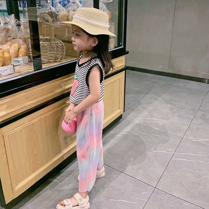 Summer girls wide leg pants childrens casual loose Trouser rainbow colored childrens pants teenage girls clothing legsT250318