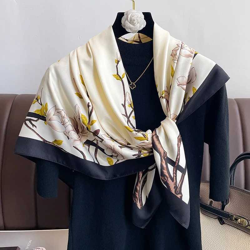 Wens printed headscarf large scarf 90cm simulated silk scarf fashionable floral pattern scarf shawl thin packaging scarf X250319