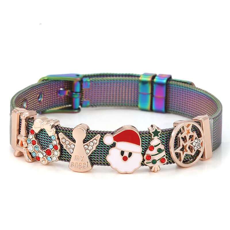 2024 Christmas Jewelry Mesh Charm Bracelets With Santa Claus Bells Beads Bracelet For Women Men Christmas Jewelry Special Offer