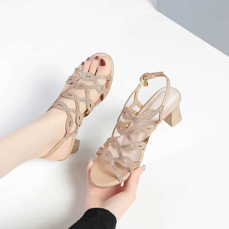 New Arrival Womens Sandals Soft Leather PU Med Block High Heel Sandals Black Thick Platform Shoes Womens Open Toe Party Wedding Shoes T250318