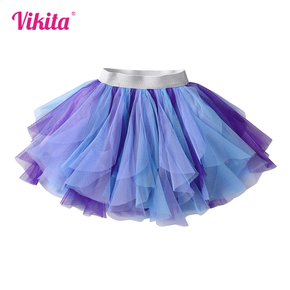 VIKITA Girls Tutu Skirts Kids Birthday Party Dance Princess Mesh Layered Tulle Cake Mini Performance Skirts Children Clothes 250319
