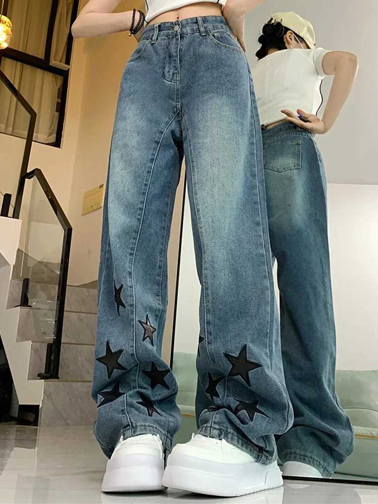 Woman Men American Retro Jeans High Waist Straight Wide Leg Denim Pants High Street Unisex Punk Washed Oversized Loose TrousersT250319