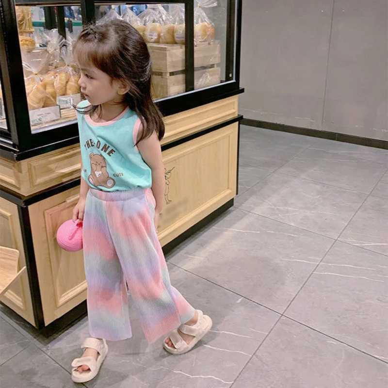 Summer girls wide leg pants childrens casual loose Trouser rainbow colored childrens pants teenage girls clothing legsT250318