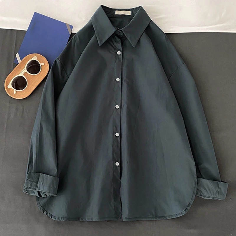 Collar long sleeved loose shirt and blouse top casual French single chest solid womens 250319