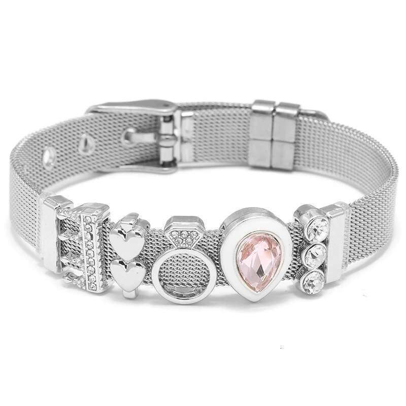 Fashion Stainless Steel Mesh Bracelets Original DIY Crystal Crown Heart Beads Buckle Keeper Bracelets For Women Men Jewelry Gift