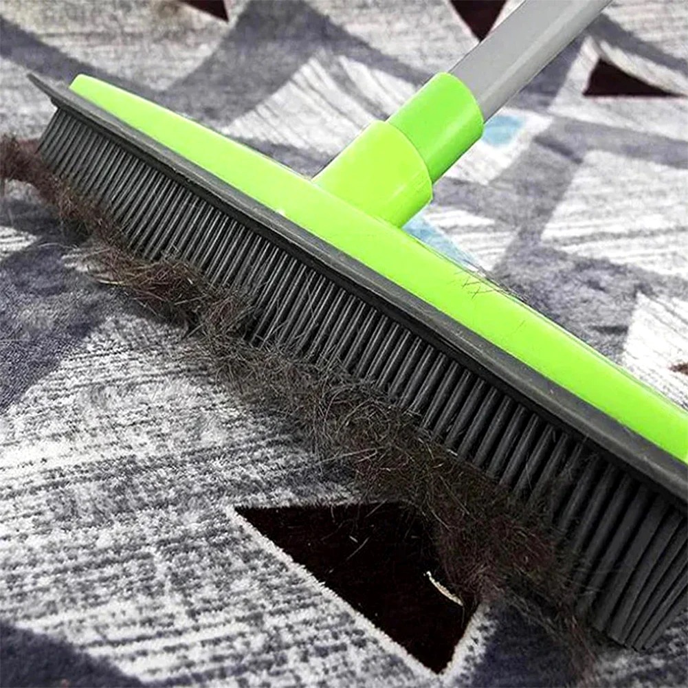 Multi-functional Pet Hair Removal Broom 3 Section Telescopic Adjustable Rubber Long Handle Cleaning Tool For Indoor Outdoor Home Floors