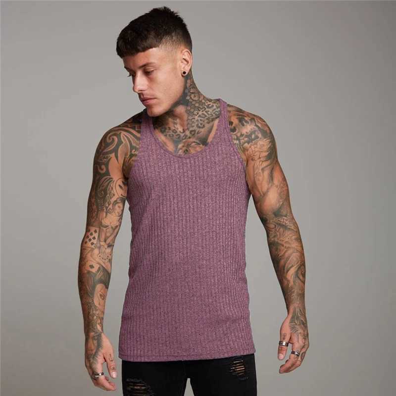 Pit Stripes Knitted Y Back Fitness Tank Tops Mens Bodybuilding Stringer Singlets Slim Fit Muscle Sleeveless Shirt Gym ClothingT250318