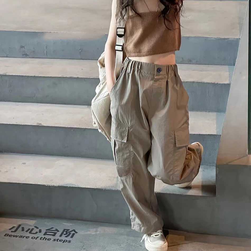 Girls lightweight mosquito proof cargo pants breathable fabric perfect for summer outdoor adventure activities and casual clothingT250318