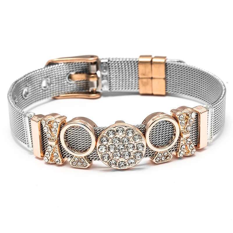 New Fashion 10mm Stainless Steel Mesh Bracelets Crystal Bowknot Beads Charm Keeper Bracelets Bangles For Women Men Jewelry Gift